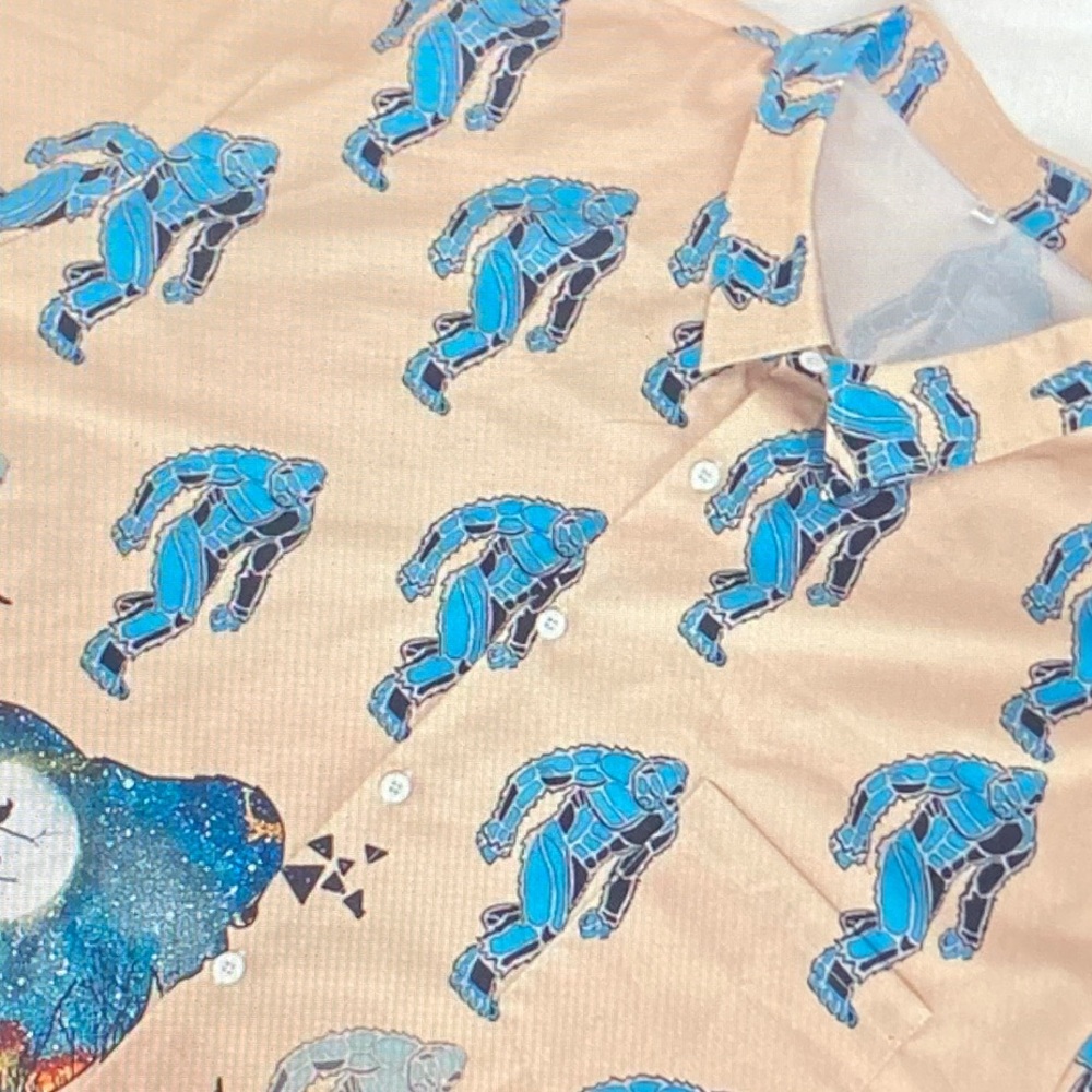 Men's Beige Graphic Button Down Shirt